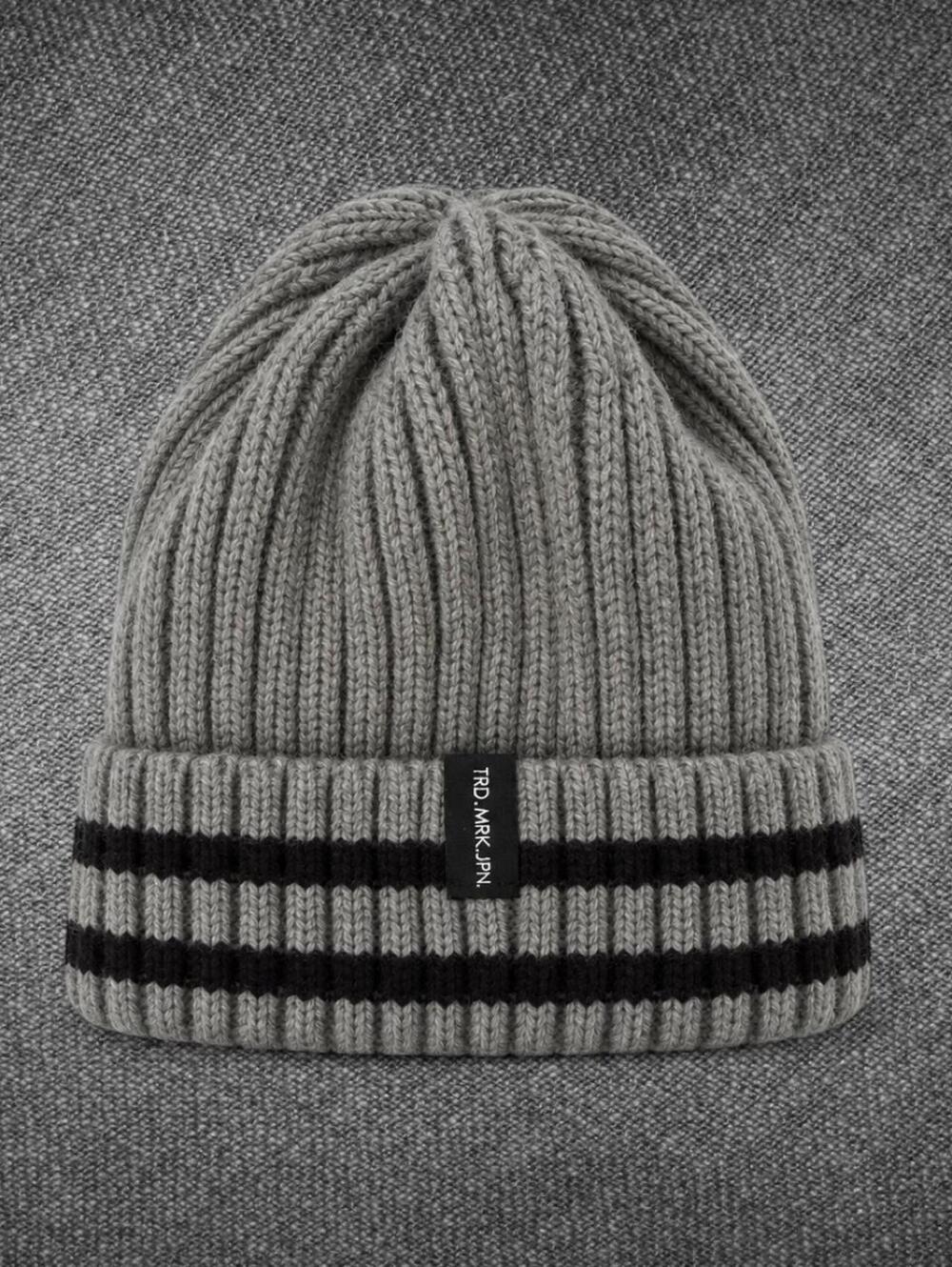 Cotton On Gray Black Striped Ribbed Beanie Hat